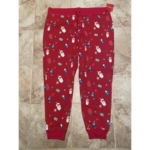WORKSHOP Women's Red Sants Print Cotton Ribbed Holiday Pajama Pants Size 1X NWT
